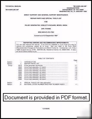 Agilent hp 8082A maintenance repair parts manual