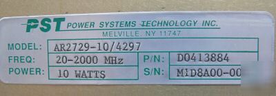 Pst AR2729-10/4297 rf linear amp 20 - 2000 mhz 10 watt