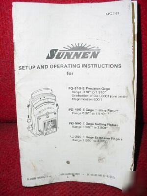 Sunnen pg-810-e precision gage/fixtures/fingers manual