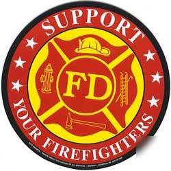 Support your firefighter round auto magnet