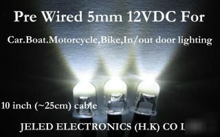 50X white wide viewing 5MM led set 25CM pre wired 12VDC