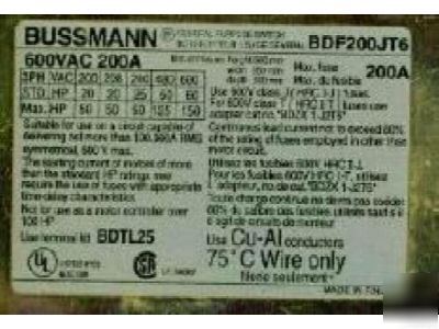 New 200A bussmann interrupteur BDF200JT6 3 pole unit