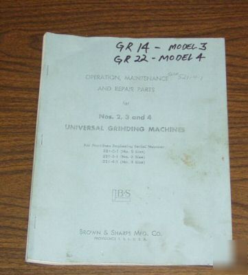 Brown & sharpe 2 3 4 universal grinder ops maint parts 