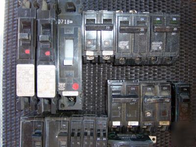 Lot of misc. breakers sq.d 20A piggys,thqb,thql,qo-used