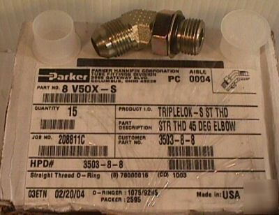 New 15 parker fluid connector o-ring str thd 45* elbow 
