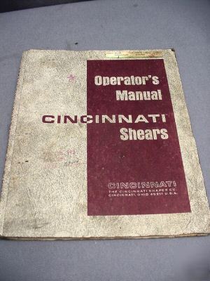 Cincinnati mechanical shears manual - original